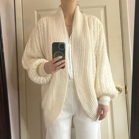 Vintage ‘90s Cocoon Cardigan Belldini Oversized White Cream Size Medium - Picture 2 of 12